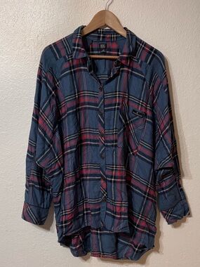 BDG Plaid Flannel Dolman Sleeve Button Down Large